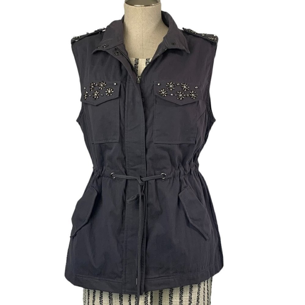 Forever 21 Sleeveless Embellished Jacket - Charcoal/Gunmetal, Size Medium NWT